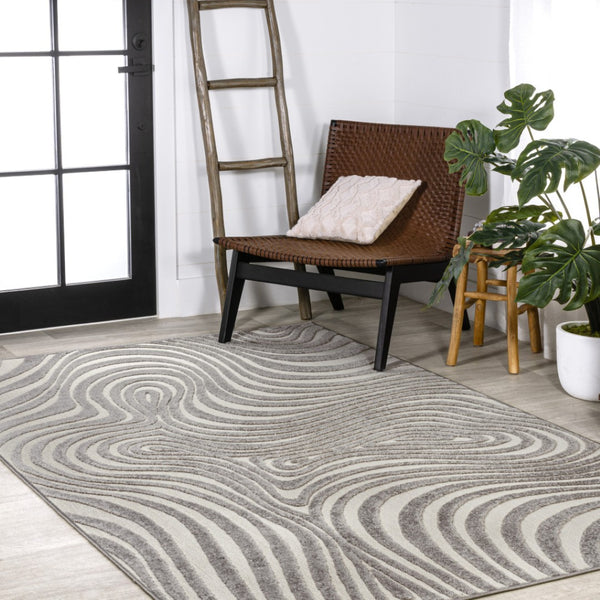 HomeRoots 12' X 18' Gray and Ivory Abstract Area Rug - Durable Indoor/Outdoor Design for Modern Spaces! 704101