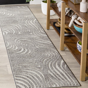 HomeRoots 10' Gray and Ivory Abstract Runner Rug - Stylish, Durable Indoor/Outdoor Pathway Accessory for Any Space 704102