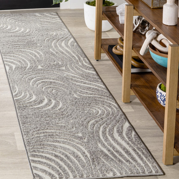 HomeRoots 10' Gray and Ivory Abstract Runner Rug - Stylish, Durable Indoor/Outdoor Pathway Accessory for Any Space 704102