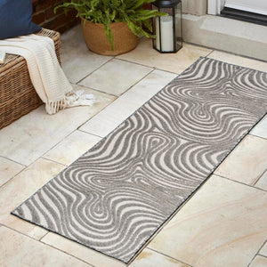 HomeRoots 10' Gray and Ivory Abstract Runner Rug - Stylish, Durable Indoor/Outdoor Pathway Accessory for Any Space 704102