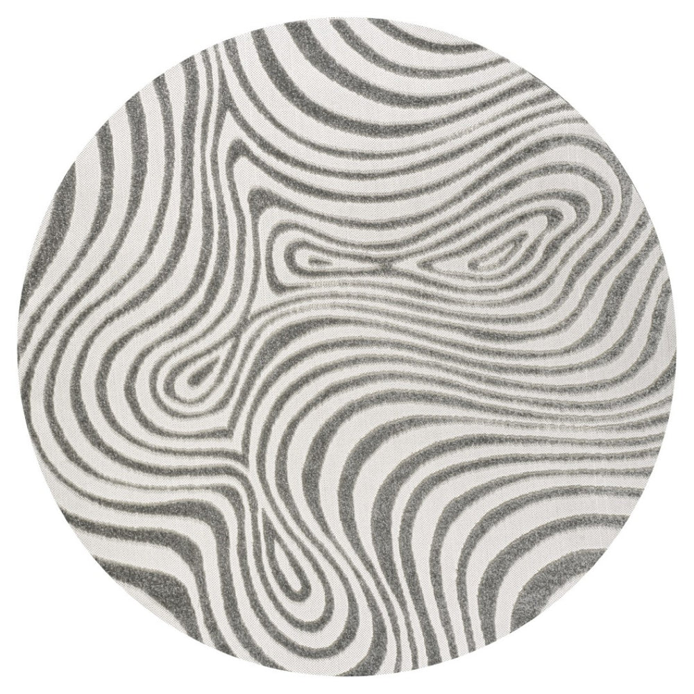 HomeRoots 5' Gray and Ivory Round Abstract Area Rug - Modern, Durable Design for Indoor & Outdoor Spaces 704103