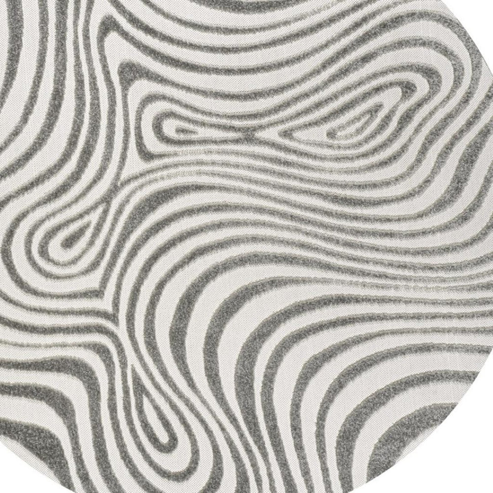 HomeRoots 5' Gray and Ivory Round Abstract Area Rug - Modern, Durable Design for Indoor & Outdoor Spaces 704103
