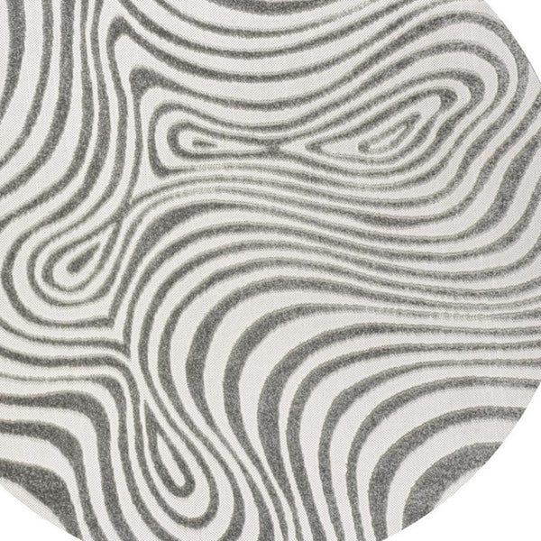 HomeRoots 5' Gray and Ivory Round Abstract Area Rug - Modern, Durable Design for Indoor & Outdoor Spaces 704103