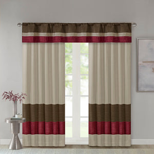 JLA Home Madison Park - Polyoni Pintuck Window Valance with Lined Striped Texture, Tailored Fullness & Easy Rod Pocket Red MP41-2230