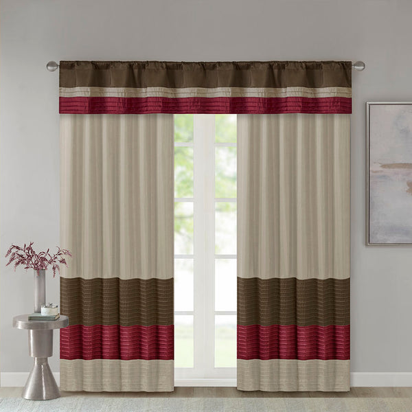 JLA Home Madison Park - Polyoni Pintuck Window Valance with Lined Striped Texture, Tailored Fullness & Easy Rod Pocket Red MP41-2230