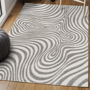 HomeRoots 6' X 9' Gray and Ivory Abstract Area Rug - Durable, Stylish, Easy-Clean for Indoor & Outdoor Spaces 704105