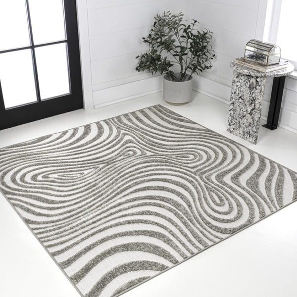 HomeRoots 6' Gray and Ivory Square Abstract Area Rug - Modern Indoor/Outdoor Design for Stylish Spaces 704107