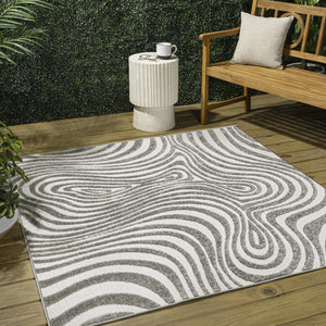 HomeRoots 6' Gray and Ivory Square Abstract Area Rug - Modern Indoor/Outdoor Design for Stylish Spaces 704107
