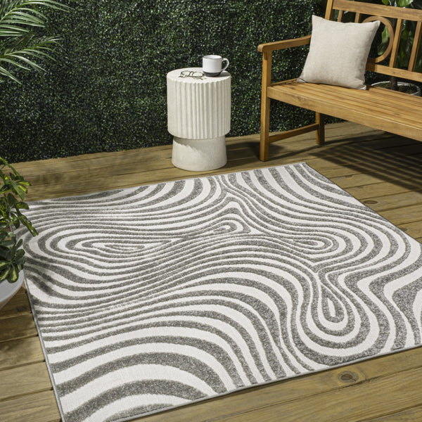 HomeRoots 6' Gray and Ivory Square Abstract Area Rug - Modern Indoor/Outdoor Design for Stylish Spaces 704107