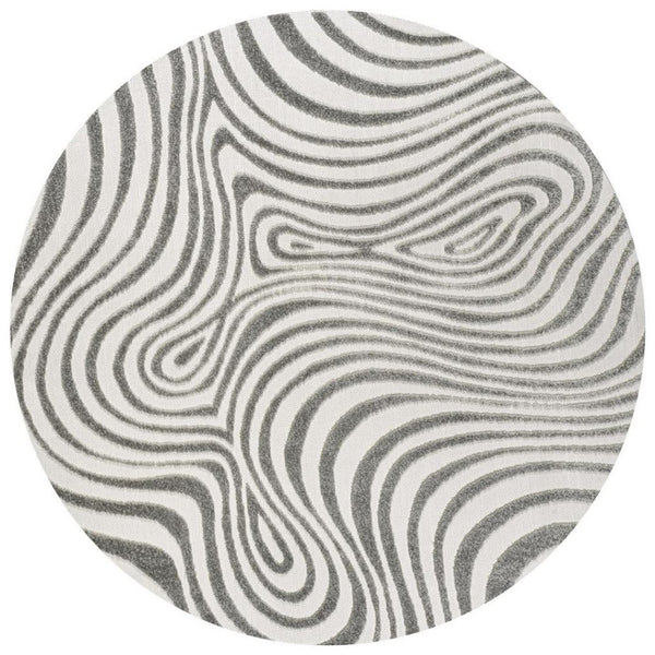 HomeRoots 7' Gray and Ivory Round Abstract Area Rug - Modern Indoor/Outdoor Design for Versatile Spaces 704108