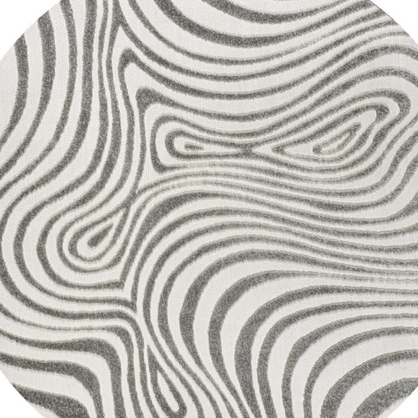 HomeRoots 7' Gray and Ivory Round Abstract Area Rug - Modern Indoor/Outdoor Design for Versatile Spaces 704108