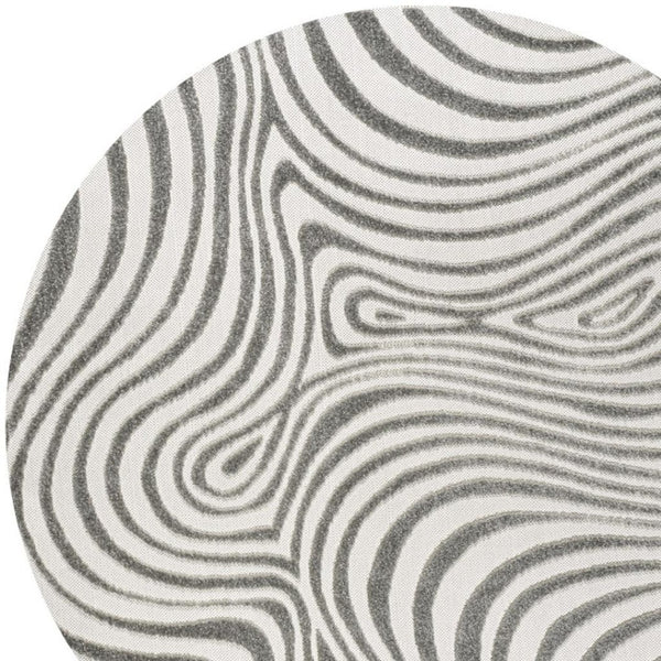HomeRoots 8' Gray and Ivory Round Abstract Area Rug - Stylish Indoor/Outdoor Design, Durable & Easy to Clean! 704110