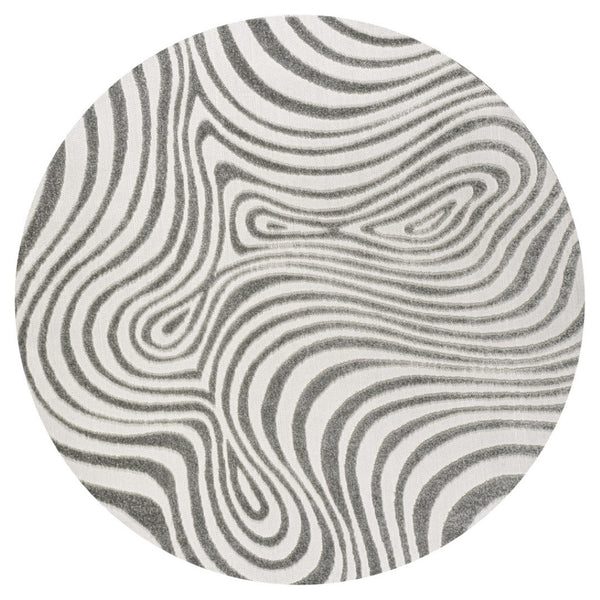 HomeRoots 9' Gray and Ivory Round Abstract Area Rug for Indoor/Outdoor - Stylish, Durable, and Easy Care! 704113