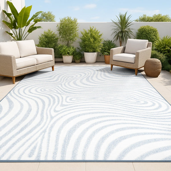 HomeRoots 12' X 15' Light Blue Ivory Abstract Area Rug - Stylish Indoor/Outdoor Design, Durable & Easy Care 704117