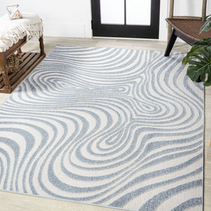 HomeRoots 12' X 15' Light Blue Ivory Abstract Area Rug - Stylish Indoor/Outdoor Design, Durable & Easy Care 704117