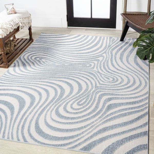 HomeRoots 12' X 15' Light Blue Ivory Abstract Area Rug - Stylish Indoor/Outdoor Design, Durable & Easy Care 704117