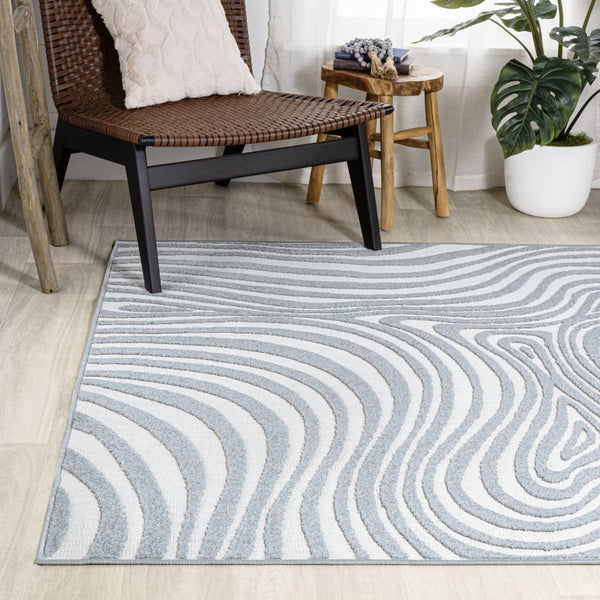 HomeRoots 12' X 15' Light Blue Ivory Abstract Area Rug - Stylish Indoor/Outdoor Design, Durable & Easy Care 704117
