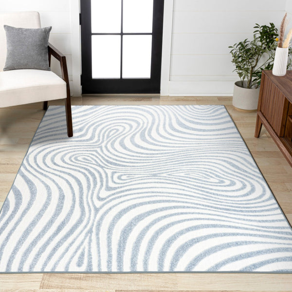 HomeRoots 12' X 15' Light Blue Ivory Abstract Area Rug - Stylish Indoor/Outdoor Design, Durable & Easy Care 704117