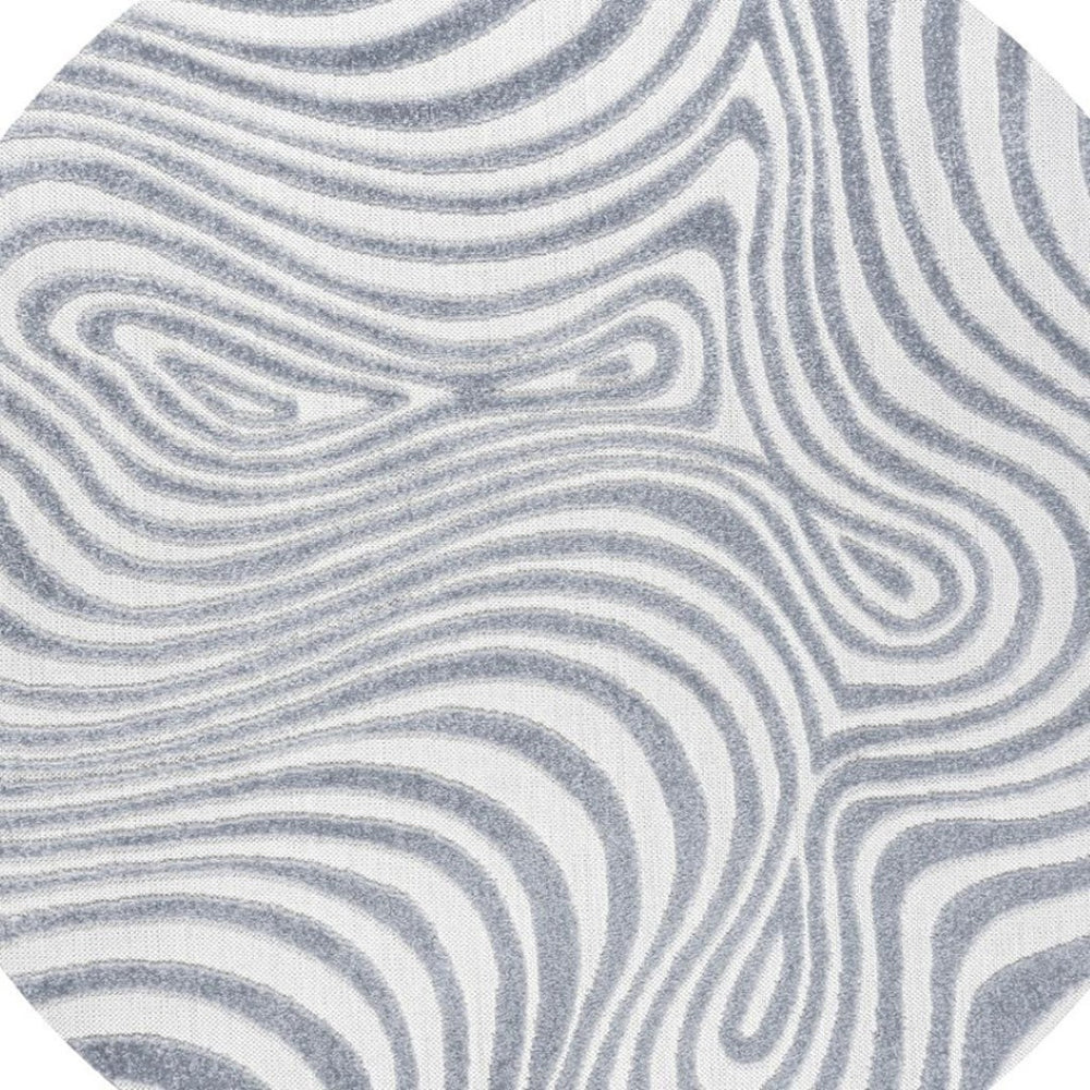 HomeRoots 5' Light Blue & Ivory Round Abstract Area Rug - Modern Geometric Design for Indoor/Outdoor Spaces 704120
