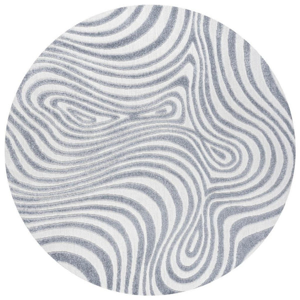 HomeRoots 5' Light Blue & Ivory Round Abstract Area Rug - Modern Geometric Design for Indoor/Outdoor Spaces 704120