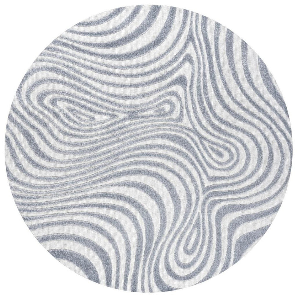 HomeRoots 6' Light Blue Ivory Round Abstract Rug - Modern Geometric Design for Indoor Outdoor Spaces, Easy Care 704123