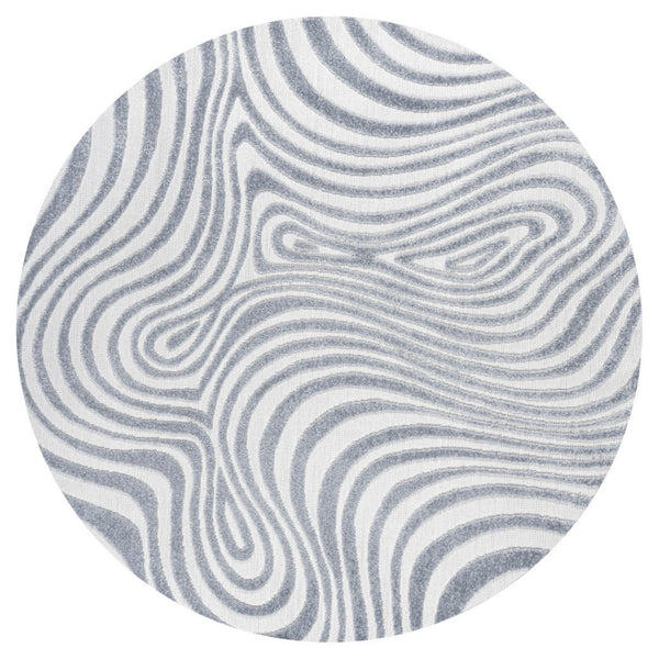 HomeRoots 6' Light Blue Ivory Round Abstract Rug - Modern Geometric Design for Indoor Outdoor Spaces, Easy Care 704123