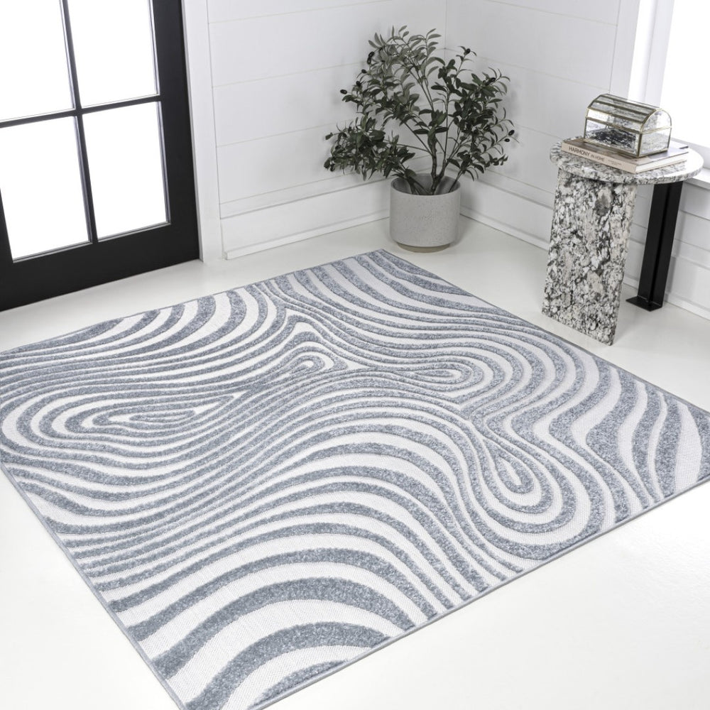 HomeRoots 6' Light Blue and Ivory Square Abstract Area Rug – Stylish Indoor/Outdoor Geometric Design for Any Space 704124