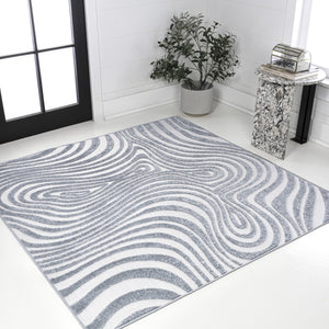 HomeRoots 6' Light Blue and Ivory Square Abstract Area Rug – Stylish Indoor/Outdoor Geometric Design for Any Space 704124