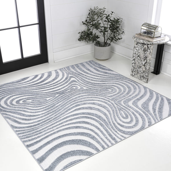 HomeRoots 6' Light Blue and Ivory Square Abstract Area Rug – Stylish Indoor/Outdoor Geometric Design for Any Space 704124