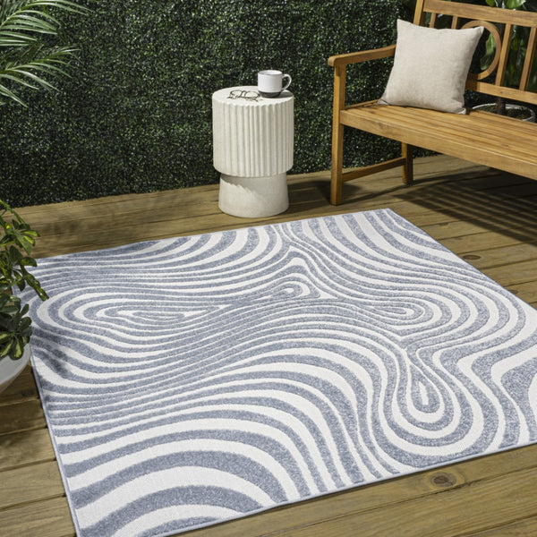 HomeRoots 6' Light Blue and Ivory Square Abstract Area Rug – Stylish Indoor/Outdoor Geometric Design for Any Space 704124