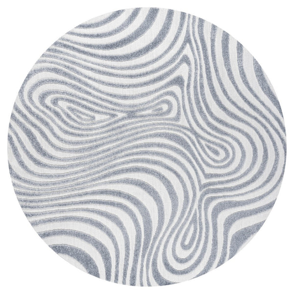 HomeRoots 7' Stylish Light Blue & Ivory Round Abstract Rug for Indoor/Outdoor Spaces - Easy Care & Durable Design 704125