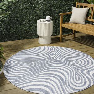 HomeRoots 7' Stylish Light Blue & Ivory Round Abstract Rug for Indoor/Outdoor Spaces - Easy Care & Durable Design 704125