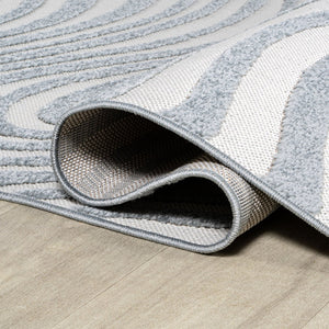 HomeRoots 7' Stylish Light Blue & Ivory Round Abstract Rug for Indoor/Outdoor Spaces - Easy Care & Durable Design 704125