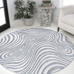 HomeRoots 8' Light Blue and Ivory Round Abstract Area Rug - Modern Indoor/Outdoor Design for Elegance & Durability 704127