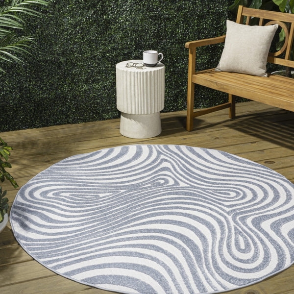 HomeRoots 8' Light Blue and Ivory Round Abstract Area Rug - Modern Indoor/Outdoor Design for Elegance & Durability 704127