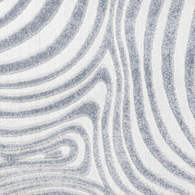 HomeRoots 8 Ft Square Abstract Power Loomed Indoor Outdoor Rug in Light Blue Ivory 704128