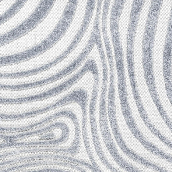 HomeRoots 8 Ft Square Abstract Power Loomed Indoor Outdoor Rug in Light Blue Ivory 704128
