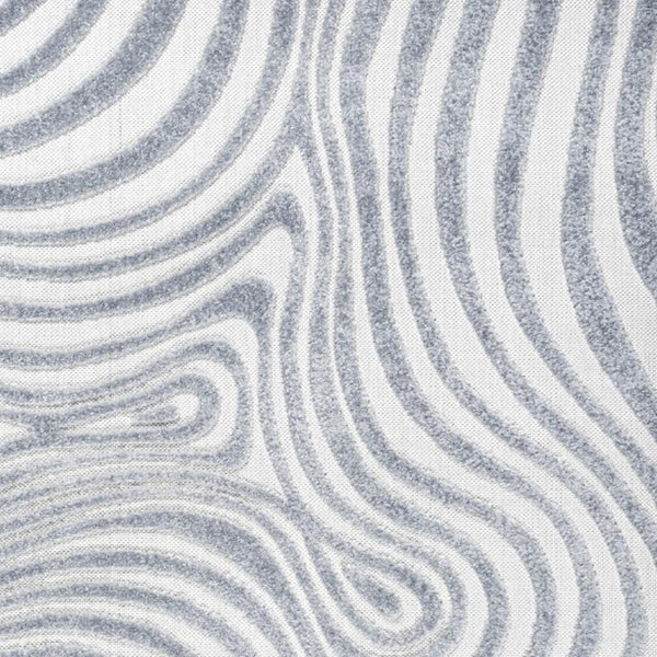 8 Ft Square Abstract Power Loomed Indoor Outdoor Rug in Light Blue Ivory