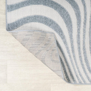 8 Ft Square Abstract Power Loomed Indoor Outdoor Rug in Light Blue Ivory