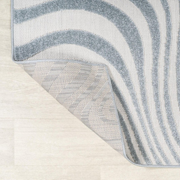 8 Ft Square Abstract Power Loomed Indoor Outdoor Rug in Light Blue Ivory