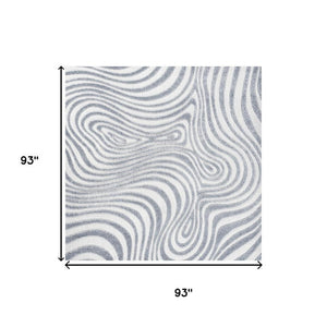 8 Ft Square Abstract Power Loomed Indoor Outdoor Rug in Light Blue Ivory
