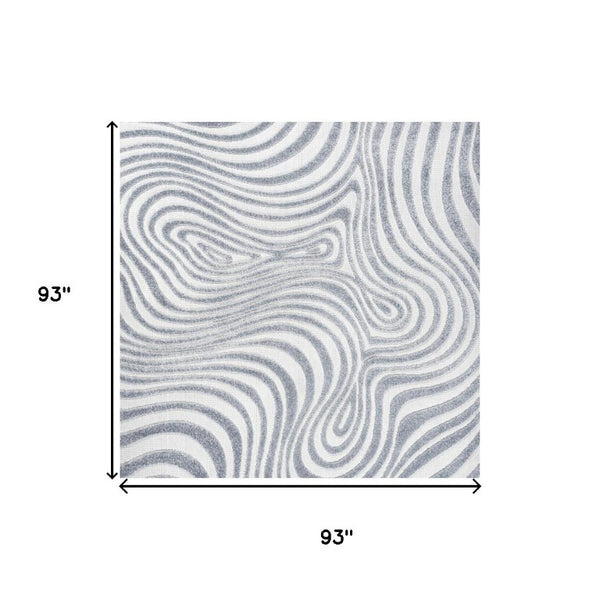 8 Ft Square Abstract Power Loomed Indoor Outdoor Rug in Light Blue Ivory