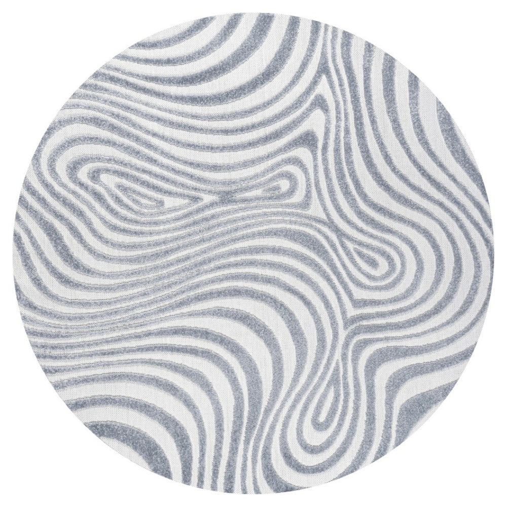 HomeRoots 9' Light Blue and Ivory Round Abstract Area Rug – Stylish, Weather-Resistant Design for Indoor & Outdoor Use 704130
