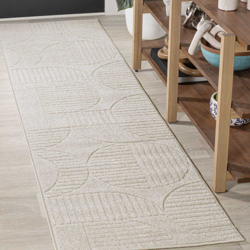 HomeRoots 10' Ivory Striped Indoor Outdoor Runner Rug – Durable, Easy-Clean, Timeless Design for Any Space 704136