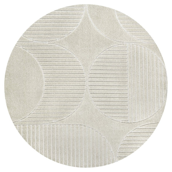 HomeRoots 5' Striped Ivory and Cream Round Area Rug – Elegant Indoor/Outdoor Accent for Any Space, Easy Care! 704137