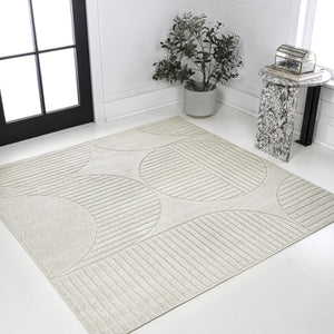 HomeRoots 5' Ivory and Cream Striped Square Rug – Stylish Indoor/Outdoor Accent for Modern Spaces & Easy Care 704138