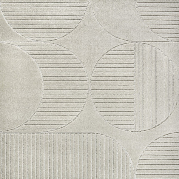 HomeRoots 5' Ivory and Cream Striped Square Rug – Stylish Indoor/Outdoor Accent for Modern Spaces & Easy Care 704138
