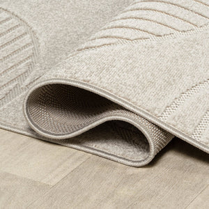 HomeRoots 5' Ivory and Cream Striped Square Rug – Stylish Indoor/Outdoor Accent for Modern Spaces & Easy Care 704138