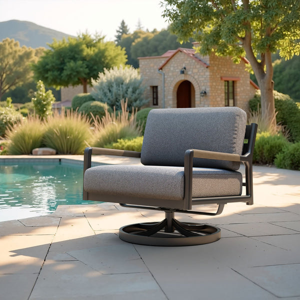 Koleso Outdoor Swivel Accent Chair Aluminum Frame Polyester Cushion Patio Lounge