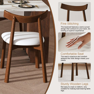 English Elm 80-inch Expandable Island Dining Set Walnut Marble Top Power Outlets 4 Wood Chairs W2700S00141